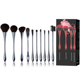 Makeup Brushes Set 10 Pieces Professional Makeup Brushes Synthetic Foundation Concealer Powder Blush Eyeshadow Eyebrow Lip Makeup Brush Sets (Silver)