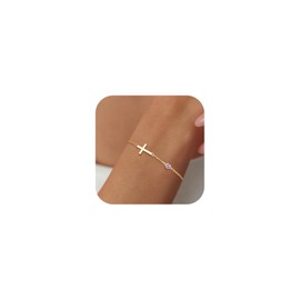 Viromy Cross Bracelets,14K Gold Plated Sideways Cross Bracelet for Women Birthday Bracelet Religious Cubic Zirconia Bracelet Gifts for Women