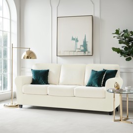 CHUN YI 7 Piece Couch Covers Sofa Covers Washable, Stretch Sofa Slipcovers for 3 Cushion Couch with Seperate Backrest and Cushion Covers, Anti Slip Furniture Protector for Dogs Pets (Large, Cream)