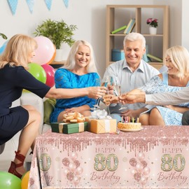 Guzbewu 80th Birthday Party Decorations for Women,3pcs Pink Rose Gold 80th Birthday Tablecloth Rectangle Happy 80th Birthday Table Cloth for Rose Gold 80th Birthday Decorations