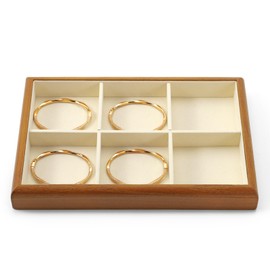 Papten Wooden Jewellery Tray, Jewellery Organiser Jewellery Insert for Drawer, Stackable Jewellery Tray, 6 Compartments, Jewellery Display, 25 x 17 x 3 cm (Beige)