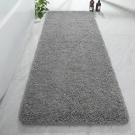 AROGAN 24x60 Inch Long Bathroom Runner Rug, Luxury Thick Soft and Absorbent Microfiber Non Slip Bath Mat, Rubber Backing Quick Dry Rugs Carpets, Machine Washable Plush Mats for Shower Floor, Grey