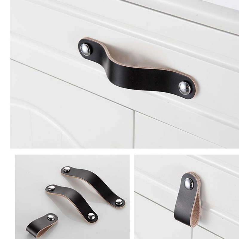 Lumanie 6 Drawer Handles Handmade Leather Cabinet Knobs Adjustable Kitchen