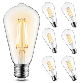 Brightown 6 Pack LED Edison Light Bulbs, 6W, Equivalent 60W, High Bright 2700K Warm White,750 Lumens, Non-Dimmable, E26 Base ST58 Antique Filament Bulbs with 80+ CRI for Ceiling Fan Bathroom Porch