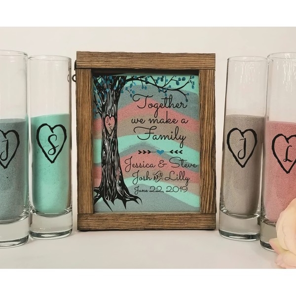 PERSONALIZED GLASS Sand Ceremony Set for Blended Family w SAND