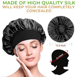 BIZBUY Satin Bonnet, Hair Bonnet for Sleeping, Night Hair Sleeping Caps with Wide Elastic Band, Silk Bonnet is Suitable for Long and Curly Hair Black
