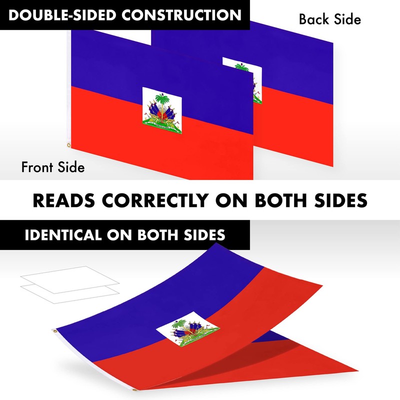 G128 Flag Pole 6FT Black & Haiti Haitian Flag 3x5FT