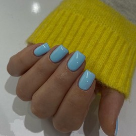 Sky Blue Press on Nails Short Square, Natural Short Gel Nails Glue on Acrylic Nails Press ons, 48Pcs Thick Reusable Fake Nails for Women, Short Coffin Artificial Nails New Solid Color Square Nails