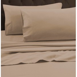 Tribeca Living California King Luxury Solid Flannel Extra Deep Pocket Fitted Sheet, Fits up to 24" Mattress, Cashmere