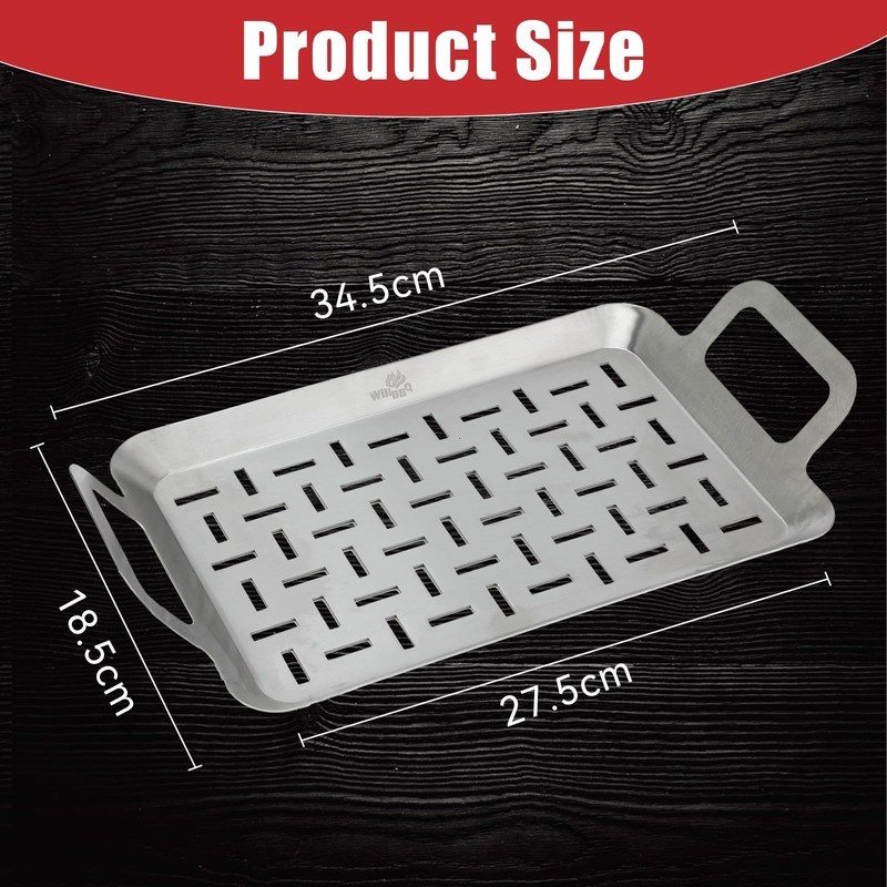WillBBQ Heavy-Duty BBQ Grill Plate Topper – Stainless Steel Tray