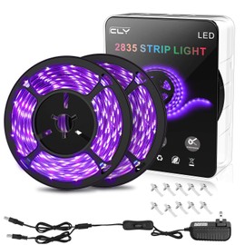 CLY 33ft LED UV Black Light Strip Kit, 600 Units UV Lamp Beads, 12V Flexible Blacklight Fixtures, 10m LED Ribbon for Indoor Fluorescent Dance Party, Stage Lighting, Birthday,Wedding