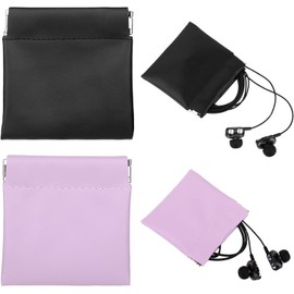 4PCS PU Leather Earphone Pouch Headphone Storage Bag, Earbuds Case, Portable Elastic Snap Spring Pouch for Storing Earphones, Coins, Keys (Style1, One Size)