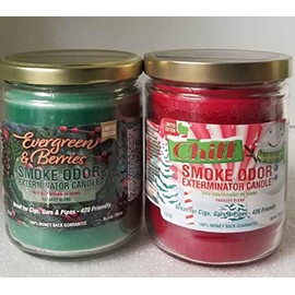 Smoke Odor 13 oz Jar Candles Holidays & Christmas Variety Fragrances Set of Two candles Evergreen & Berries & Chill.