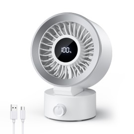 CIVPOWER Desk Fan Small Quiet: Table Fan Rechargeable with 1200mAh Battery & USB Powered, Portable for Office Bedroom Home Desktop, Digital Display, 30° Tilt Adjustable, 100 Speeds, White