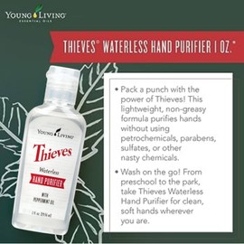 Young Living Thieves Waterless Hand Purifier with Peppermint Oil | 1 oz | Convenient, Refreshing, and Gentle Cleanser for Soft Hands