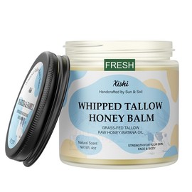 Beef Tallow for Skin, Grass-Fed Beef Tallow and Honey Balm with Raw Honey and Batana Oil, Fac & Body Moisturizer for Dry, Sensitive, Oily Skin, 4 Oz, Fresh