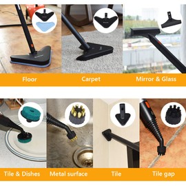 COSTWAY Multipurpose Steam Cleaner with 19 Accessories, Heavy Duty Household Steamer Chemical-Free Cleaning, 1.5L Dual-Tank Rolling Cleaning Machine for Carpet, Floor, Window and Car, Orange+Black