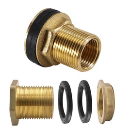 2 pieces water butt feed-through, brass container screw connection, male thread 3/4 inch x female thread 1/2 inch, tank feedthrough with 4 seals, for tap, container, tanks and barrels, 3/4 inch male