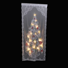 SOLUSTRE 1 Set Illuminated Christmas Tree Curtain Panel Lace Window Door Curtains Christmas Tree Rod Bag Curtains for Holiday Party Home Decorations 102 x 213 cm White