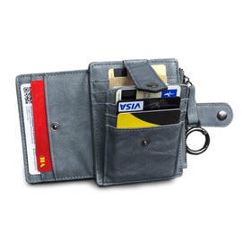 PofeeXIO Womens Slim Minimalist RFID Card Holder Front Pocket Wallet,Ladies Mini Coin Purse With Keychain (Grey)