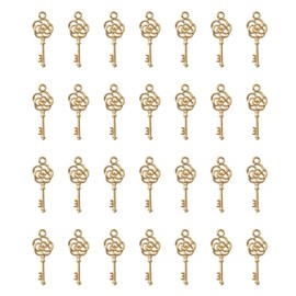 Ruwado 50 Pcs Rose Key Charms 2.8 x 1.1 cm Antique Vintage Small Skeleton Hollow Key Pendants for Birthday Party Wedding Decoration DIY Jewelry Making Kits Necklace Bracelets Earring Crafting (Gold)