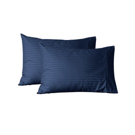 Feather & Stitch Pillow Covers Set of 2, Envelope Closure Standard Size Pillowcases, Soft Luxury 500TC Damask Stripe Sateen Weave Pillow Case, 20x30 Inches - Dark Blue
