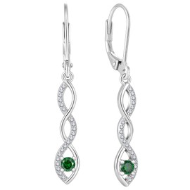EJARY Infinity Earrings for Women 925 Sterling Silver Dangle Drop May Birthstone Emerald Earrings Leverback Jewelry