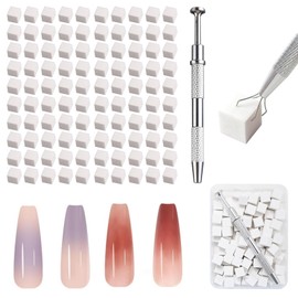 Samcos Nail Sponges Disposable Nail Sponges, Set of 100, Stainless Steel, Super Soft Sponge, Durable Steel, Manicure Uniform, Coloring for Nail Art, Gradation, Effects, Pedicure, Gradient Clip Sponge, 0.4 inches (1 cm), Cube Shape, Multi-Color, Pick Up Tool Included, Storage Case Included