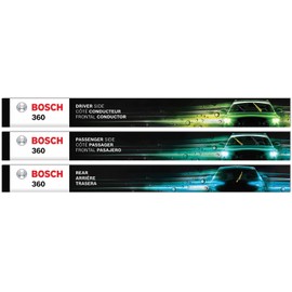 BOSCH B36003 360 Complete Vehicle Wiper Blade Replacement - Includes Front Beam Blades (Pair) + Rear Wiper Blade (1) - 26"/17"/12"
