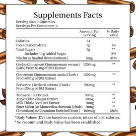 IIEltruiom Ceylon Cinnamon Gummies, Ceylon Cinnamon 2400mg with Berberine, Turmeric, Apple Cider Vinegar, Bitter Melon, Chromium - 60 Counts