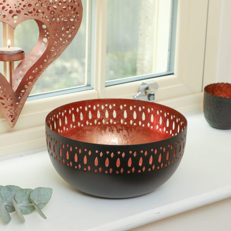 Dibor Black and Copper Decorative Laser Cut Bowl