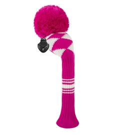 Scott Edward 1PCS Hybrid Knitted Golf Club Cover Head Cover with a Pom Pom Fits Well Hybrid(UT) Club with Rotating Number Tags for Male/Female Golfers (Rose Red White Pattern)