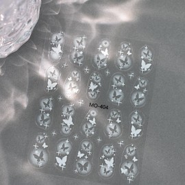 3 Sheets of Butterfly Star Nail Stickers for Art - 3D Design Self-Adhesive Decals for White Nail Decorations and DIY Supplies (Butterfly, D)