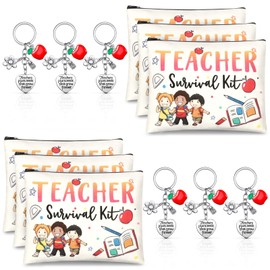 Sureio - 6 bolsas de maquillaje para maestros y 6 llaveros de agradecimiento para maestros, regalos para el día de San Valentín para maestros, Varios colores, Una talla, Estilo vívido