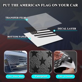 TOMALL 1 Pair American Flag Vinyl Decals Compatible with Jeep Grand Cherokee 2011-2022 Matte Black Precut USA Flag Rear Side Quarter Window Stickers Waterproof Decoration (Matte Black, Both Sides)