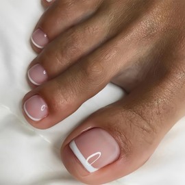 French Tip Toe Nails - Press On Toes Nails Short - 24pcs Pink False Toenails - Short Square Acrylic Stick On Toenails - Full Cover Seamless Fake Toenails For Women Nail DIY