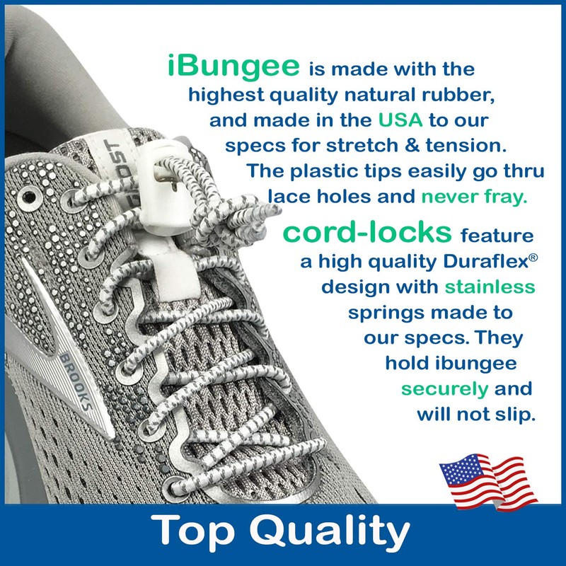 IBUNGEE LACES (cordones elásticos sin ataduras (reflectantes), blanco, 42 pulgadas)