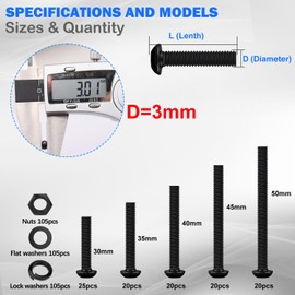 mxuteuk 420PCS M3 Screw Assortment Set,M3 x 30/35/40/45/50mm Button Head Socket Cap Metric Screws Bolts Nuts Kit,10.9 Grade Alloy Steel Black Fully Threaded Assorted Screws with Hex Wrench