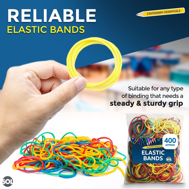 400pk SOL Elastic Bands | Rubber Bands Assorted Sizes |
