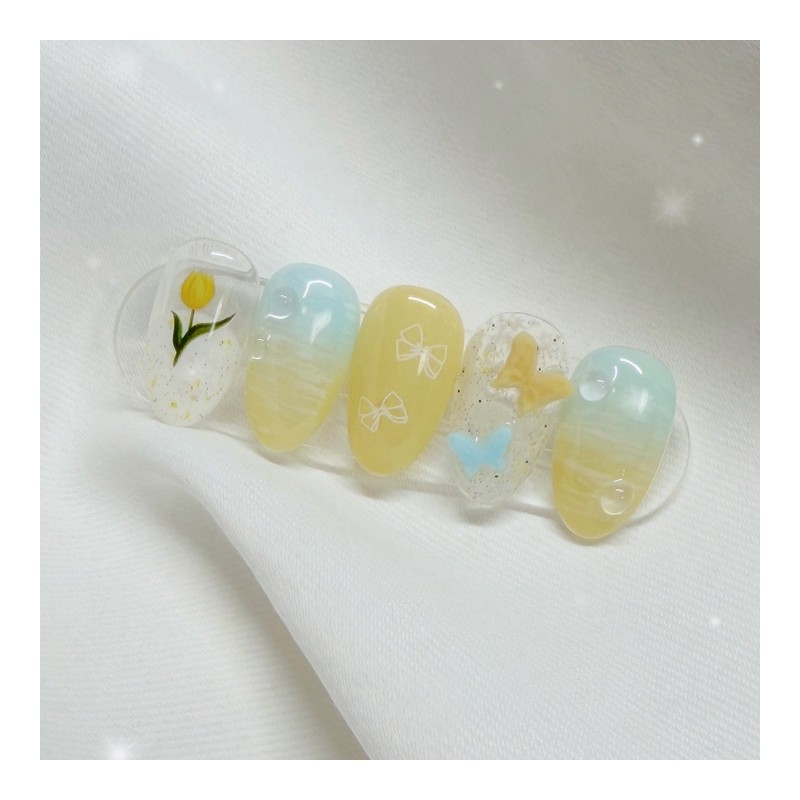 [Handmade Nail Tips] Tulip Garden Nail Tips - Long Oval