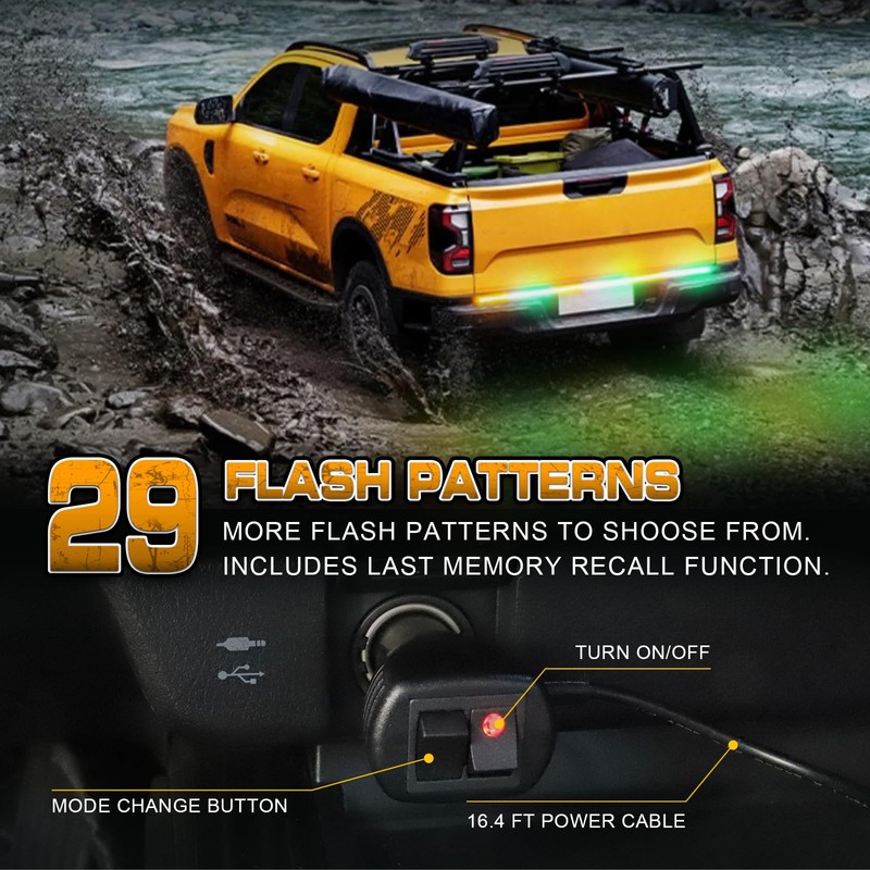 XRIDONSEN 48 inch Truck Amber Green Tailgate Strobe Lights Strip