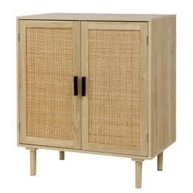 Finnhomy Sideboard Buffet Cabinet, Kitchen Storage Sideboard with Rattan Decorated Doors, Liquor Coffee Buffet, Dining Room, Hallway, Console Table, Accent Cabinet, 31.5X 15.8X 34.6 Inches, Natural