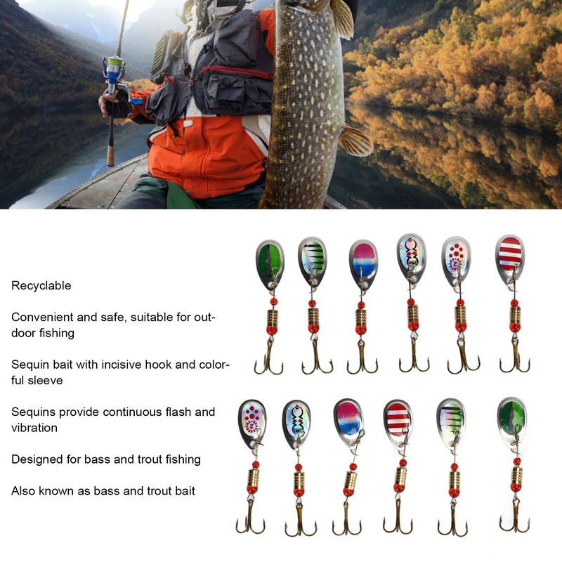 12Pcs Trout Lure Flashing Sequin Efficient Stainless Steel Bass Fishing