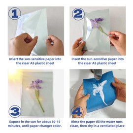 Sun Print Paper 25 Pcs Cyanotype Paper, Sunprint Kit with 1 Plastic Sheet and Leaf Butterfly Templates High Sensitive Sun/Solar Activated for Arts Crafts DIY Project