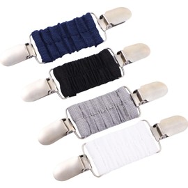 4PCS Stretch Back Clips, Back with Elastic Design, Clothes, Waist, Cardigan Collar Clip, Travel Hat Clip, Ladies Sweater Clip, Girls Trim (Black, White, Blue, Grey)
