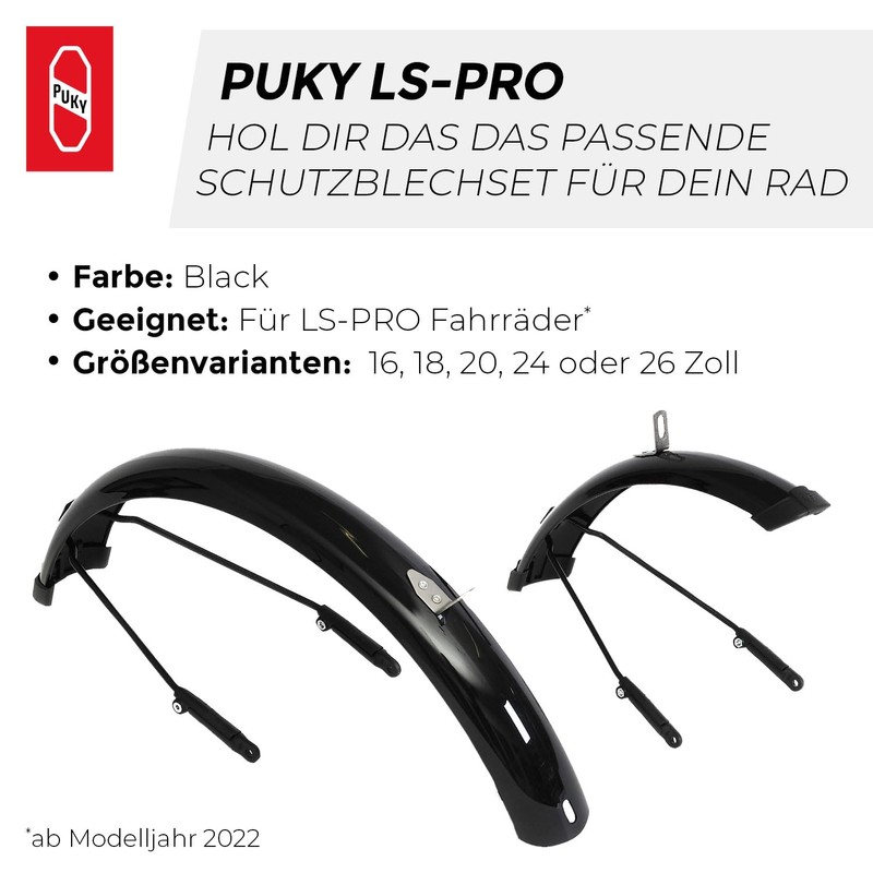 PUKY LS-PRO 24 Bicycle Mudguard Set, Black, Lightweight and Robust,