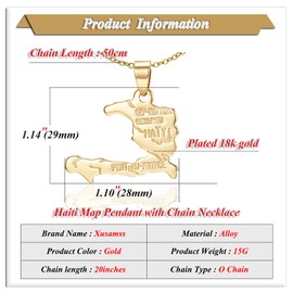 Xusamss Fashion 18K Gold Plated Alloy Haitian Map Pendant Charm Necklace(Gold)