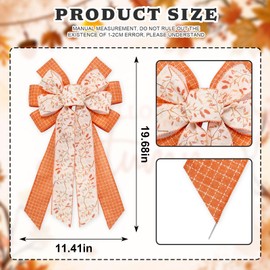 Hying Large Fall Leaves Bows for Wreath, Orange Plaid Wreath Bow Autumn Thanksgiving Farmhouse Craft Bows for Front Door Fall Thanksgiving Day Party Decorations Supplies