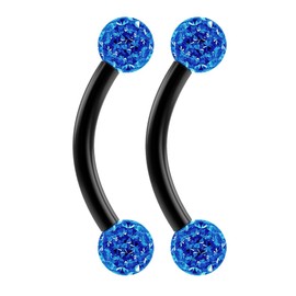 2pc 16g 1.2mm Black Curved J-Curve Barbell 8mm Crystal Ring Cartilage Bar Rook Daith Eyebrow Helix Ferido Sapphire