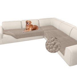 Arfntevss Corner Sectional Couch Covers Plush Chenille L Shape Sofa Cover Thick Soft Sofa Slipcovers 3 Pieces Anti Slip U Shaped Sectional Cover Fluffy Fuzzy Furniture Protector (Small, Light Khaki)